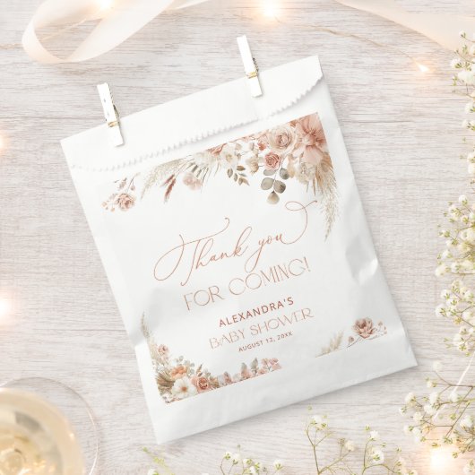 Boho Pampas Grass Baby Shower Thank You フェイバーバッグ (クリップ留めされた状態)