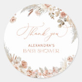Boho Pampas Grass Baby Shower Thank You ラウンドシール (正面)