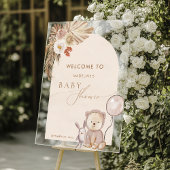 Boho Pampas Grass Bearバルーンベビーシャワー アクリルサイン