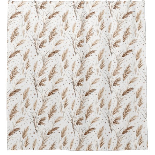Boho Pampas Grass Beige Brown Star Pattern (1) シャワーカーテン (正面)