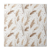 Boho Pampas Grass Beige Brown Star Pattern (1) タイル (正面)