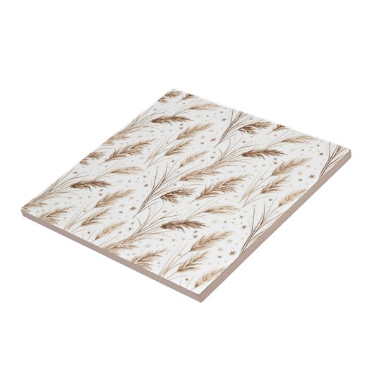 Boho Pampas Grass Beige Brown Star Pattern (1) タイル (側面)