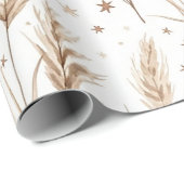 Boho Pampas Grass Beige Brown Star Pattern (1) ラッピングペーパー (ロールコーナー)