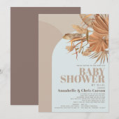 Boho Pampas Grass Blue Baby Shower by Mail 招待状 (正面/裏面)
