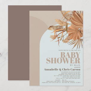 Boho Pampas Grass Blue Baby Shower by Mail 招待状