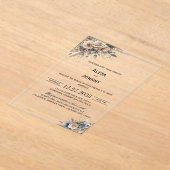 Boho Pampas Grass Blue Florals Elegant アクリル招待状 (レイダウン)