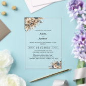 Boho Pampas Grass Blue Florals Elegant アクリル招待状 (インサイチュ (ウェディング))