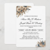 Boho Pampas Grass Blue Florals Elegant 招待状 (正面/裏面)