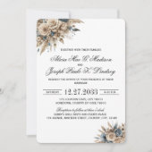 Boho Pampas Grass Blue Florals Elegant 招待状 (正面)