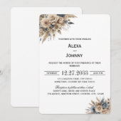 Boho Pampas Grass Blue Florals Elegant 招待状 (正面/裏面)