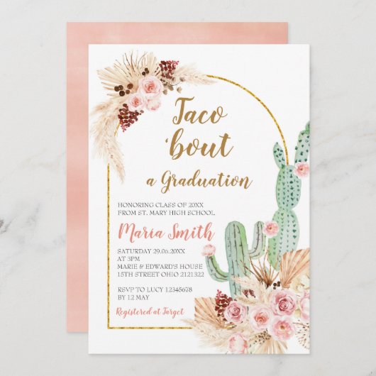 Boho Pampas Grass cactus Taco卒業の話 招待状 (正面/裏面)