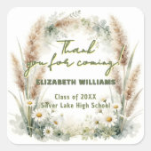 Boho Pampas Grass Daisy Graduation Thank You Favor スクエアシール (正面)