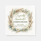 Boho Pampas Grass Daisy Watercolor Graduation スタンダードカクテルナプキン (正面)