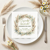 Boho Pampas Grass Daisy Watercolor Graduation スタンダードカクテルナプキン