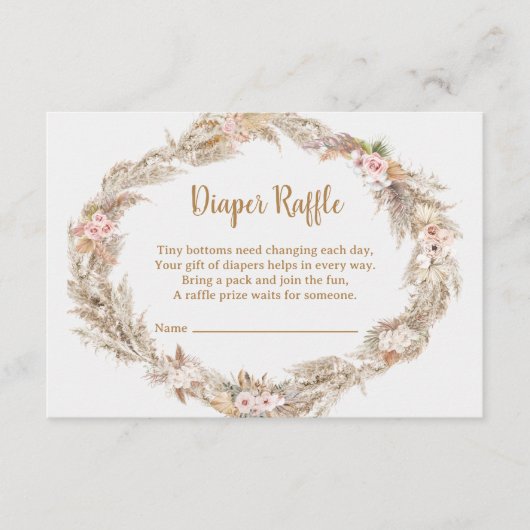 Boho Pampas Grass Diaper Raffle Card | Dusty Rose エンクロージャーカード (正面)