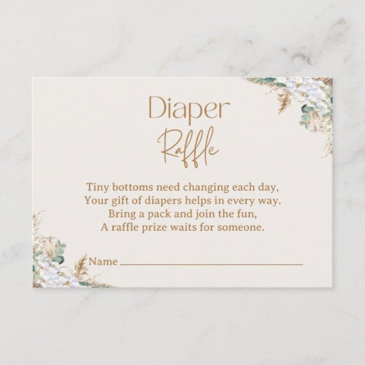 Boho Pampas Grass Diaper Raffle Card | Neutrals エンクロージャーカード (正面)