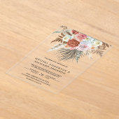 Boho Pampas Grass Earthy Floral Terracotta Wedding アクリル招待状 (レイダウン)