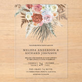 Boho Pampas Grass Earthy Floral Terracotta Wedding アクリル招待状 (正面)