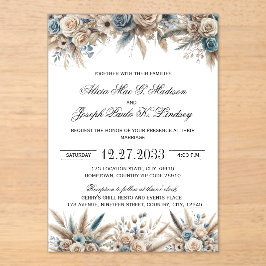 Boho Pampas Grass Elegant Wedding Invitation アクリル招待状