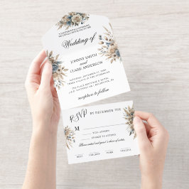 Boho Pampas Grass Elegant Wedding Invitation オールインワン招待状