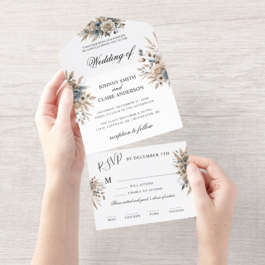 Boho Pampas Grass Elegant Wedding Invitation オールインワン招待状 (切り取り部)