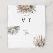 Boho Pampas Grass Floral Dusty Blue, Modern Simple プレイスカード (外部開封)
