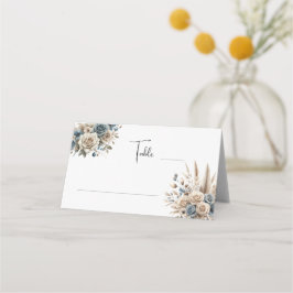 Boho Pampas Grass Floral Dusty Blue, Modern Simple プレイスカード