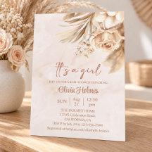 Boho Pampas Grass Floral It's a Girl Baby Shower