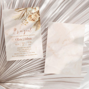 Boho Pampas Grass Floral It's a Girl Baby Shower 招待状