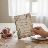 Boho Pampas Grass Floral Wedding Invitation  招待状