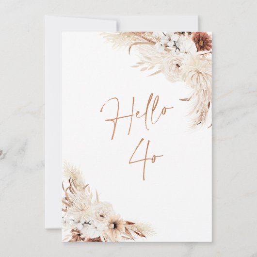 Boho Pampas Grass Frameこんにちは40th Birthday 招待状 (裏面)