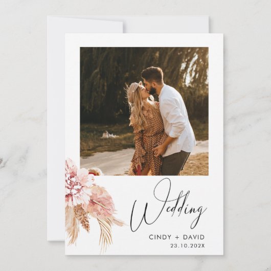 Boho Pampas Grass Frame書道結婚ズ 招待状 (裏面)