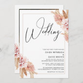 Boho Pampas Grass Frame書道結婚ズ 招待状 (正面/裏面)
