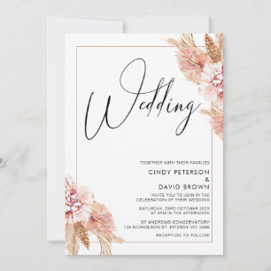 Boho Pampas Grass Frame書道結婚ズ 招待状