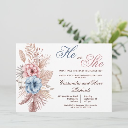 Boho Pampas Grass Gender Reveal 招待状 (スタンド正面)