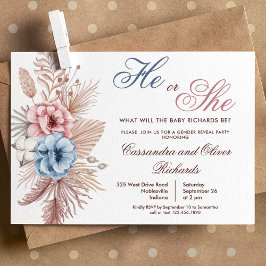 Boho Pampas Grass Gender Reveal 招待状