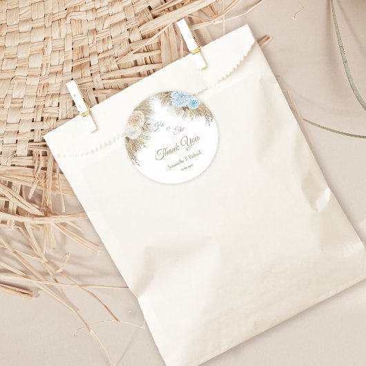 Boho Pampas Grass Gender Reveal Thank you ラウンドシール