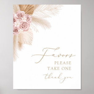 Boho Pampas Grass Girl Baby Shower Favors Sign ポスター