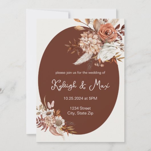 Boho Pampas Grass Invitation – Neutral Florals 招待状 (正面)