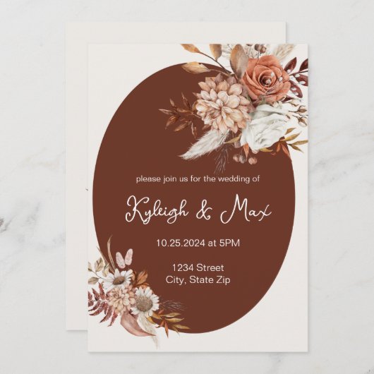 Boho Pampas Grass Invitation – Neutral Florals 招待状 (正面/裏面)