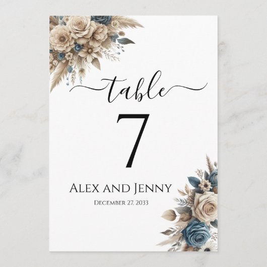 Boho Pampas Grass Modern Simple Chic Table Numbers 招待状 (裏面)