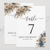 Boho Pampas Grass Modern Simple Chic Table Numbers 招待状 (正面/裏面)