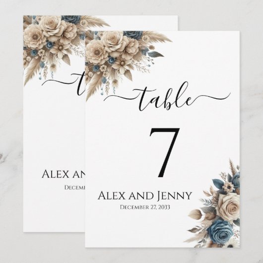 Boho Pampas Grass Modern Simple Chic Table Numbers 招待状 (正面/裏面)