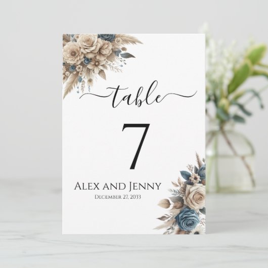 Boho Pampas Grass Modern Simple Chic Table Numbers 招待状 (スタンド正面)