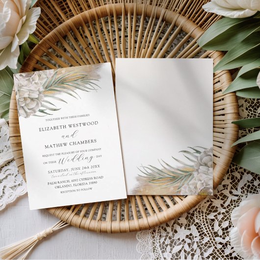 Boho Pampas Grass & Neutral Floral Wedding 招待状