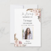 Boho Pampas Grass Orchid写真葬儀記念 サンキューカード (正面)