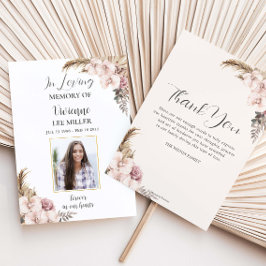 Boho Pampas Grass Orchid写真葬儀記念 サンキューカード