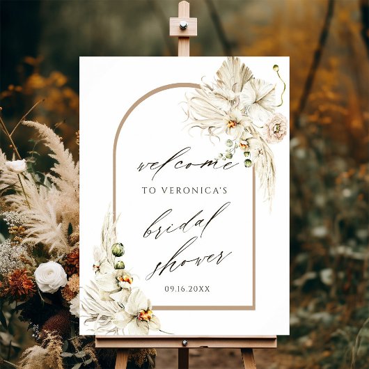 Boho Pampas Grass Orchid Bridal Shower Welcome ポスター
