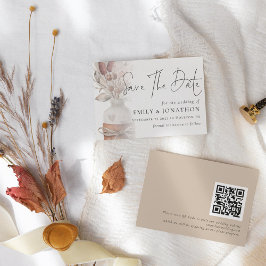Boho Pampas Grass Overlay QR Code 結婚's セーブザデート