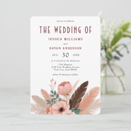 Boho Pampas Grass Photo Shoot 結婚's 招待状 (スタンド正面)